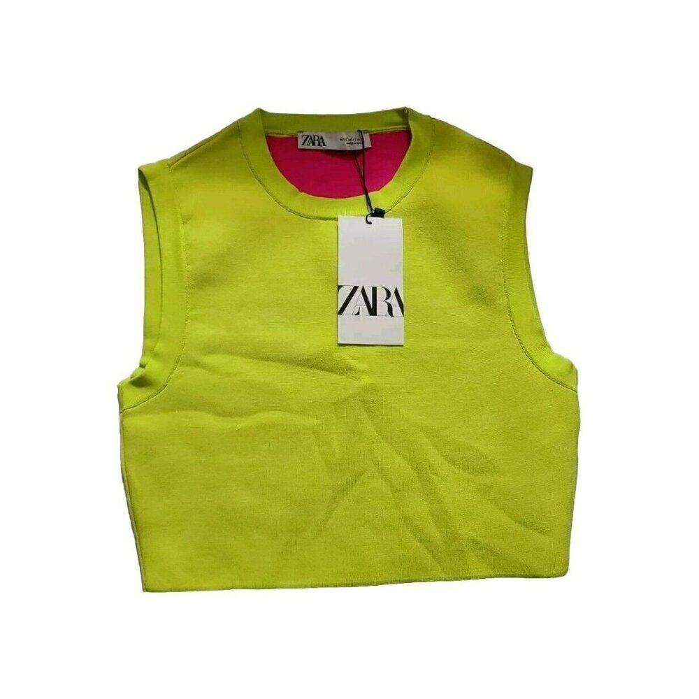 Zara Knit Neon Crop Top, NWT Sz Small 5802 122  14"ptp